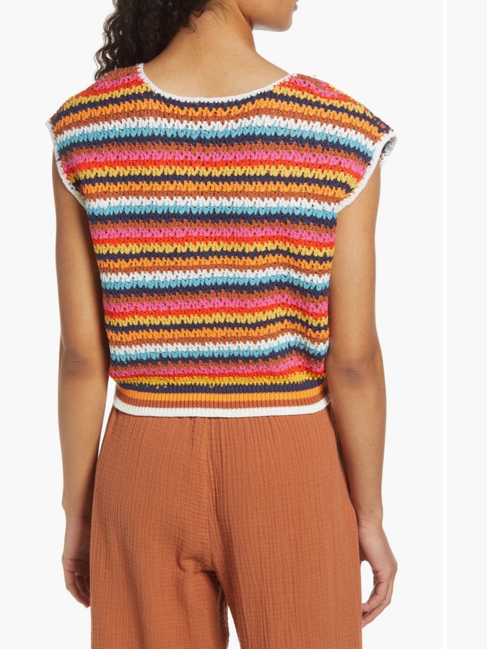 Marine Layer‎ Avery Stripe Crochet Top Size L Multicolor Cotton Blend Knit - Picture 2 of 12